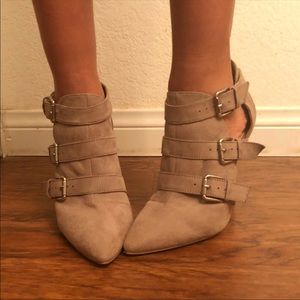 Grey buckle heels
